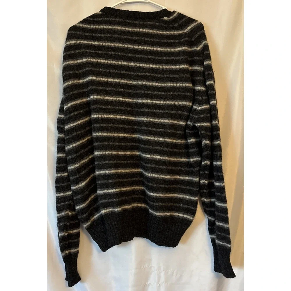Vintage Men's Oakton Ltd 100% Shetland Wool Knit Pullover Sweater Black Striped